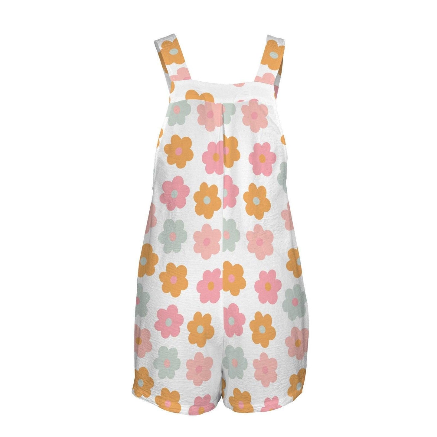 Retro Flower Romper for Women, Pastel Daisy Beach Outfit, Sleeveless Summer Shortalls