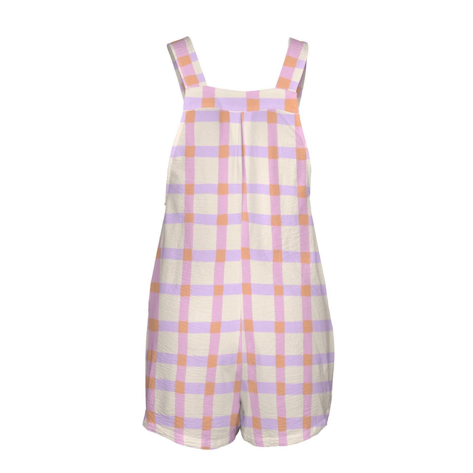 Pastel Plaid Shortall for Women, Checkered Overall Romper, Cottagecore Spring Outfit
