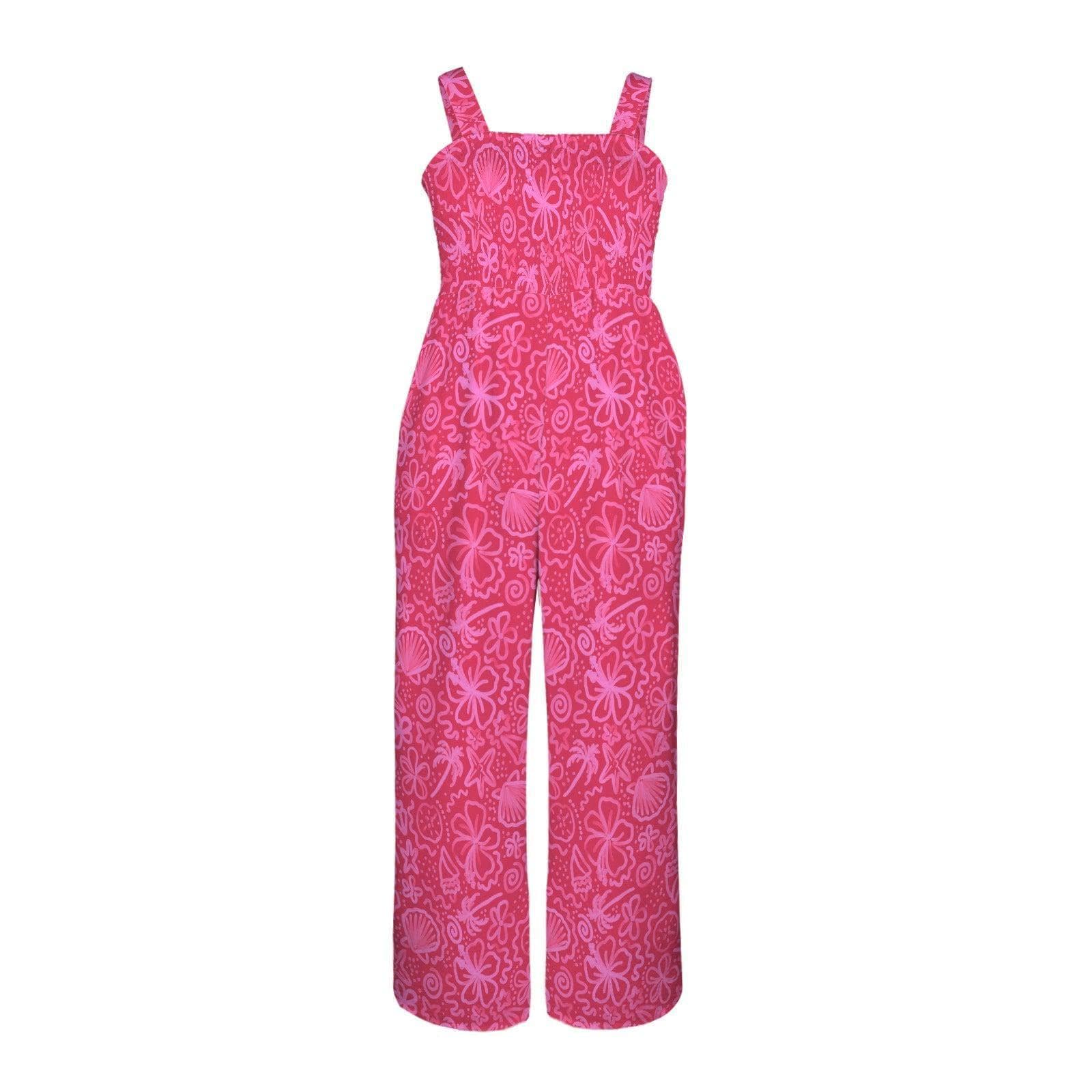 Hot Pink Tropical Jumpsuit, Wide Leg Beach Romper, Coastal Resort Outfit for Summer and Vacation