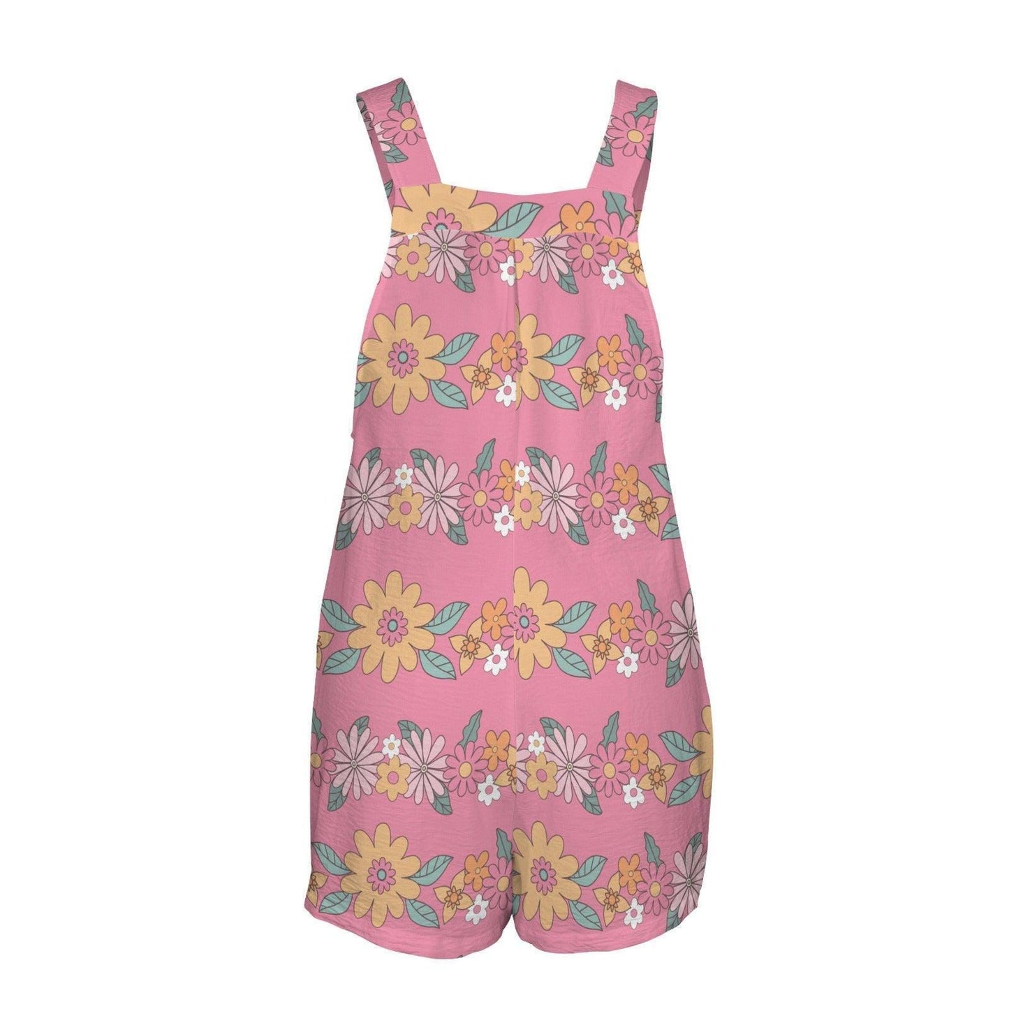 Pink Floral Romper for Women, Retro Daisy Shortalls Cute Summer One Piece