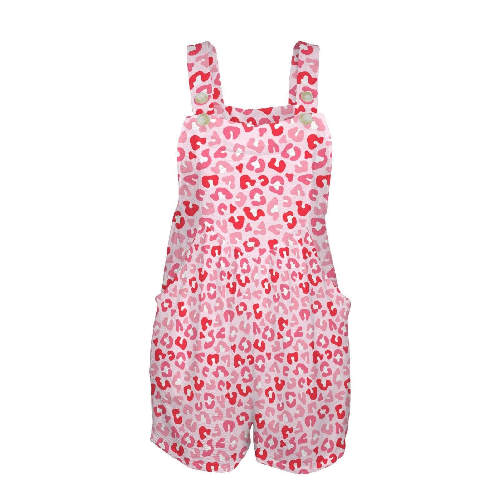 Pink Leopard Romper for Women, Summer Beach Shortalls, Cute Vacation Outfit