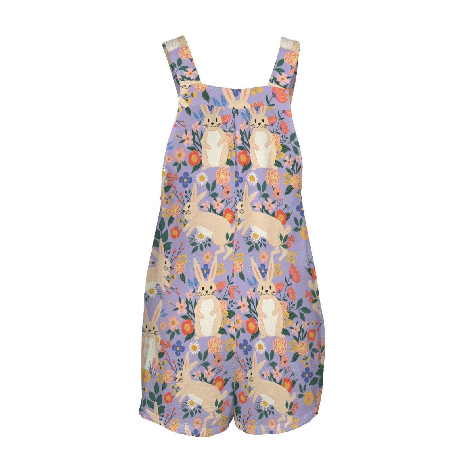 Easter Bunny Shortalls, Rabbit Floral Romper for Women, Spring Brunch Outfit