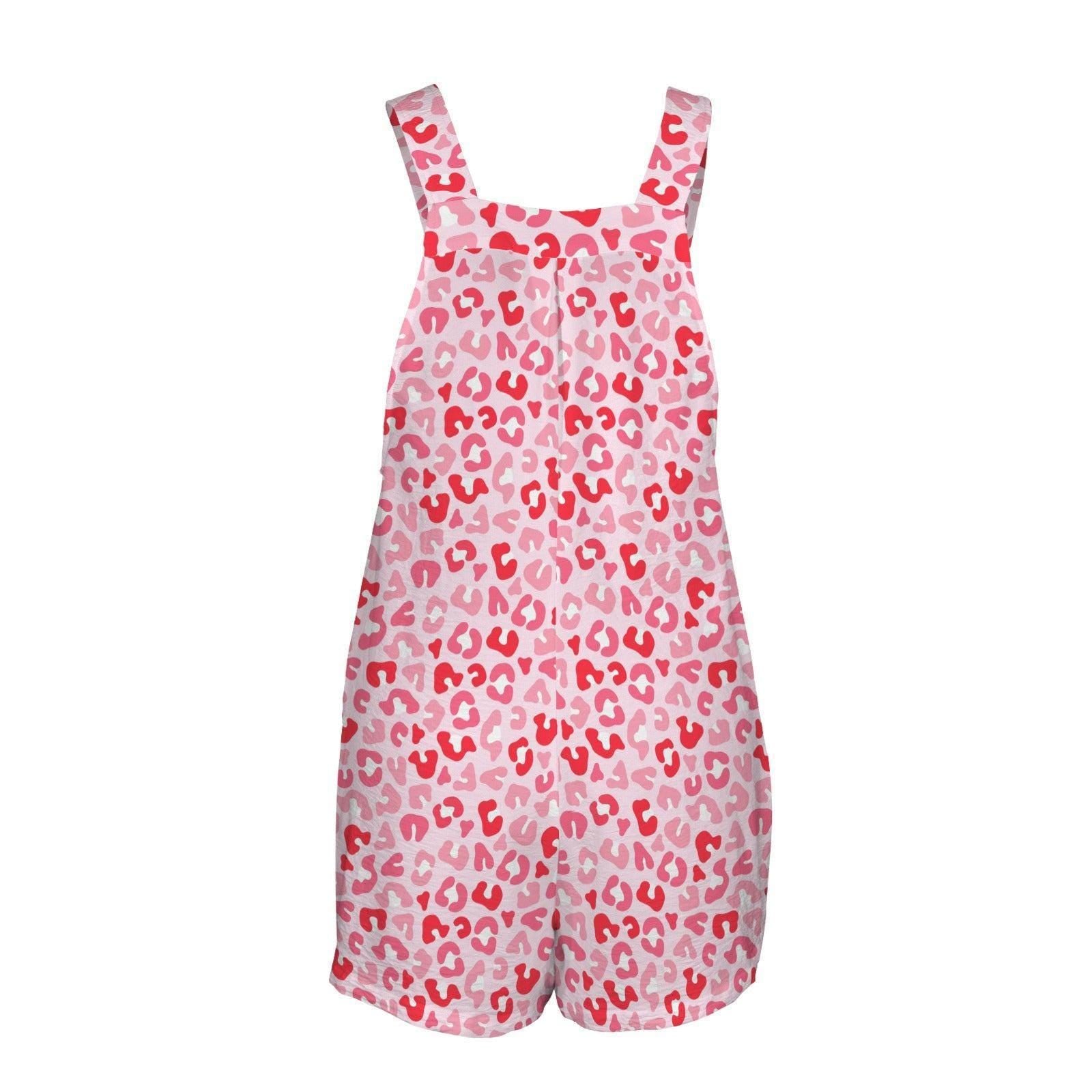 Pink Leopard Romper for Women, Summer Beach Shortalls, Cute Vacation Outfit