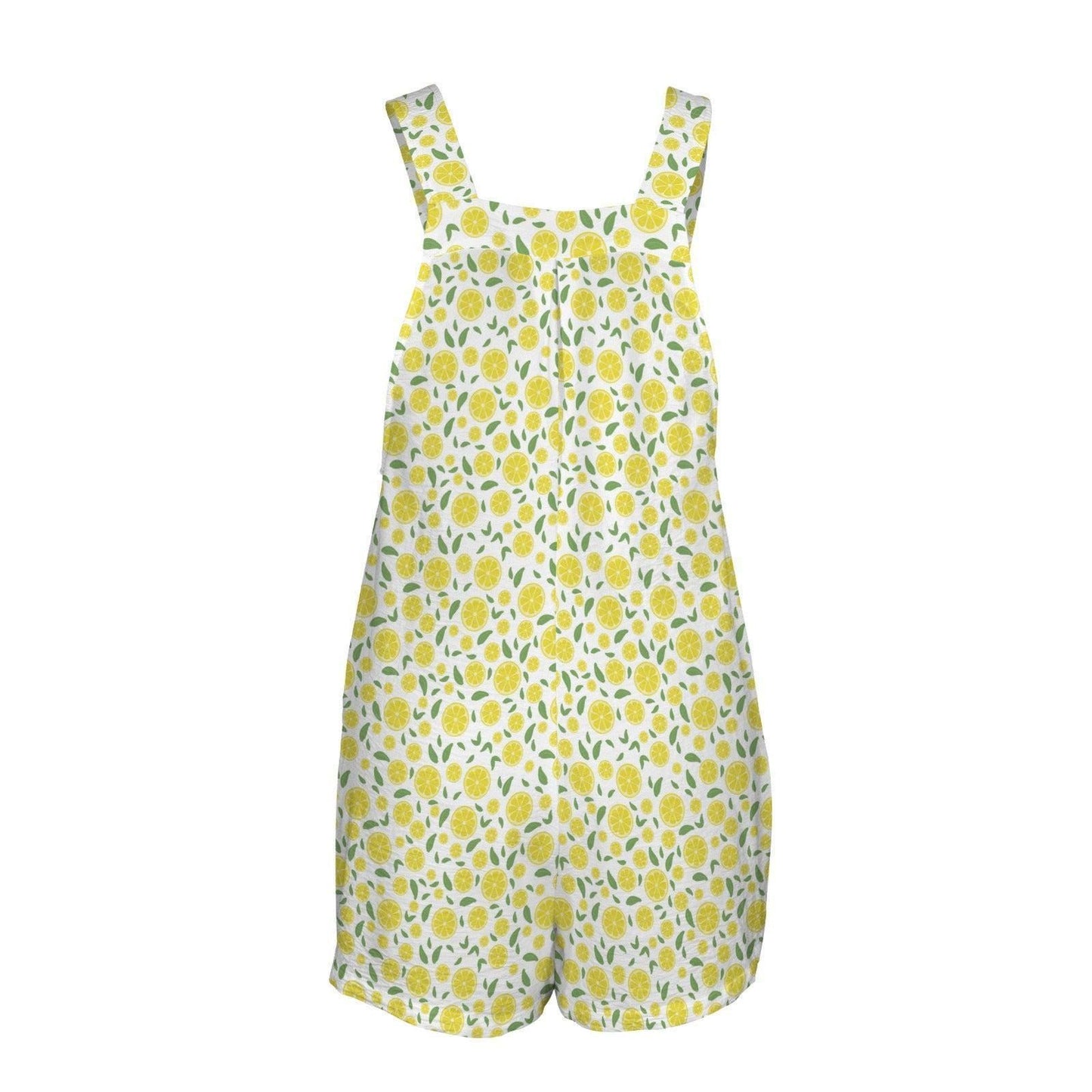 Lemon Print Shortalls for Women, Citrus Vacation Romper, Sunny Picnic Outfit