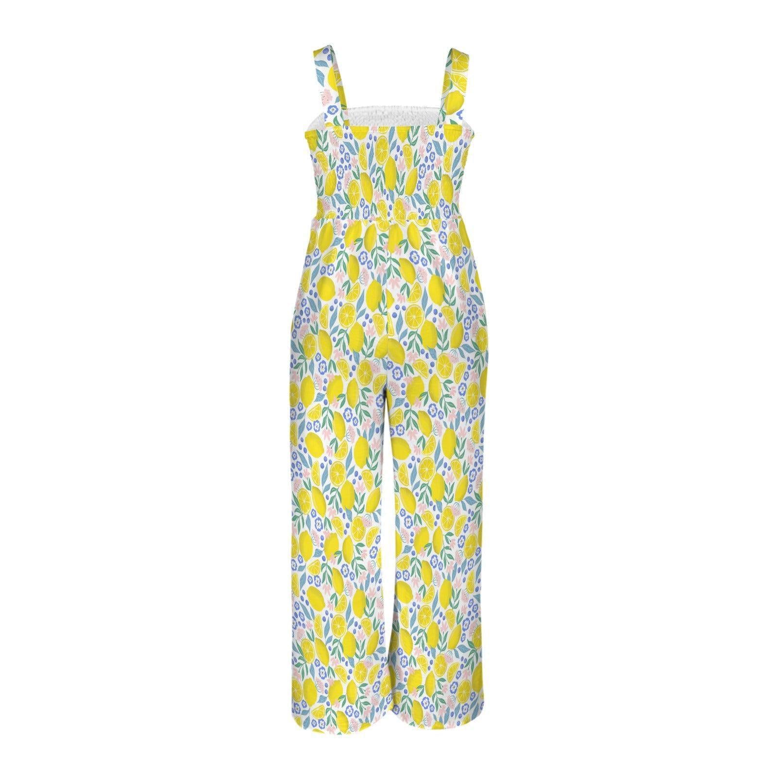 Lemon Print Wide Leg Jumpsuit, Citrus Summer Romper, Amalfi Coast Vacation Outfit