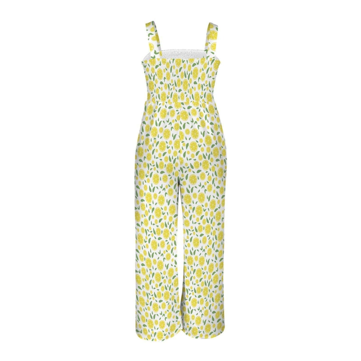 Citrus Print Wide Leg Jumpsuit, Lemon Slice Summer Romper