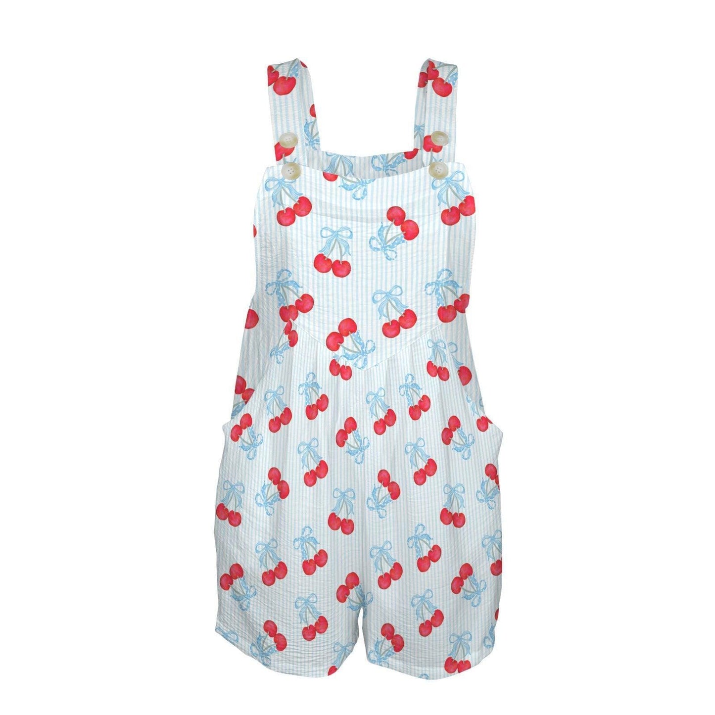 Cherry Print Romper for Women, Coquette Bow Shortalls Cute Picnic Outfit