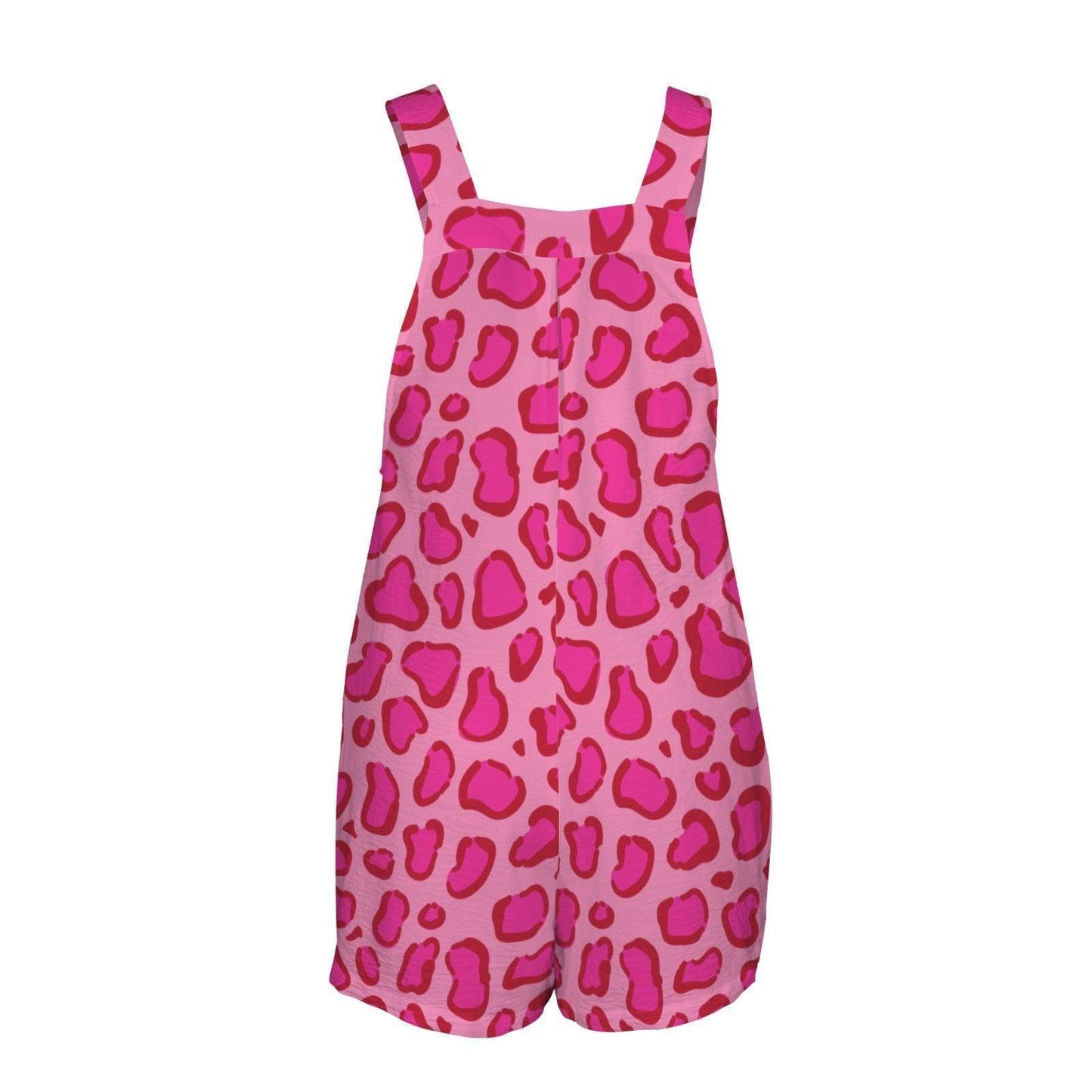 Pink Leopard Romper for Women, Animal Print Shortalls, Hot Pink Summer Playsuit