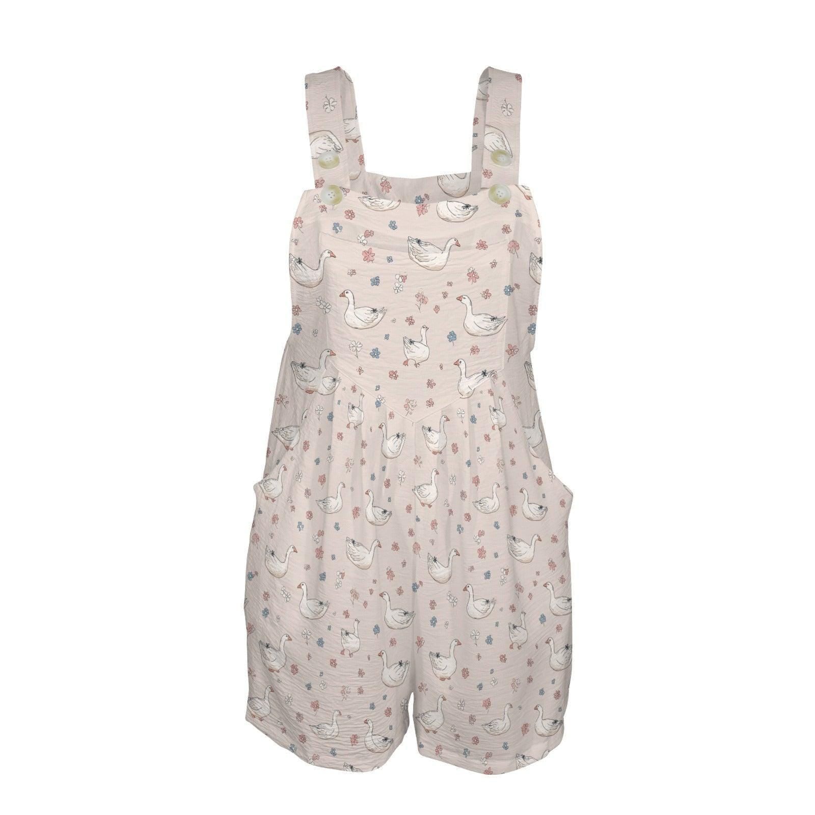 Duck Print Romper, Women's Overall Shortalls, Cottagecore Summer Outfit