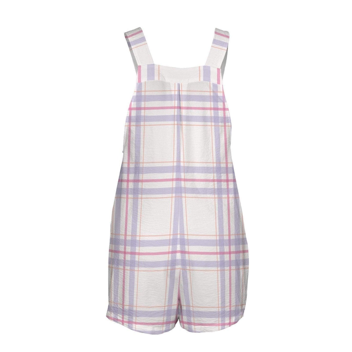 Pastel Plaid Shortalls Romper, Women's Pockets Bib Jumpsuit, Spring Easter Outfit