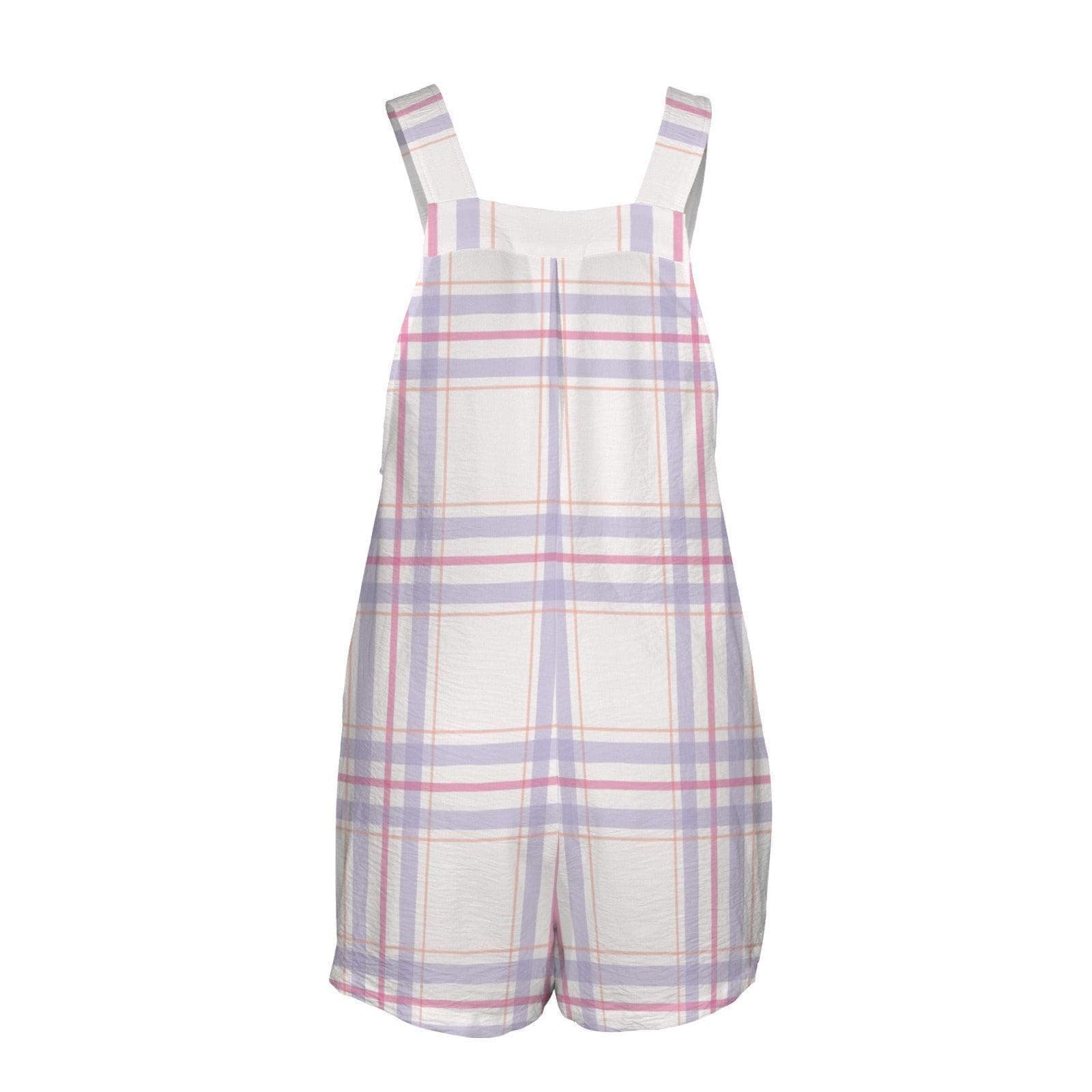 Pastel Plaid Shortalls Romper, Women's Pockets Bib Jumpsuit, Spring Easter Outfit