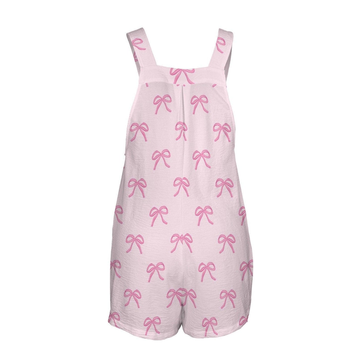 Coquette Bow Shortalls Romper, Pink Overall Shorts with Pockets, Feminine Bib Jumpsuit