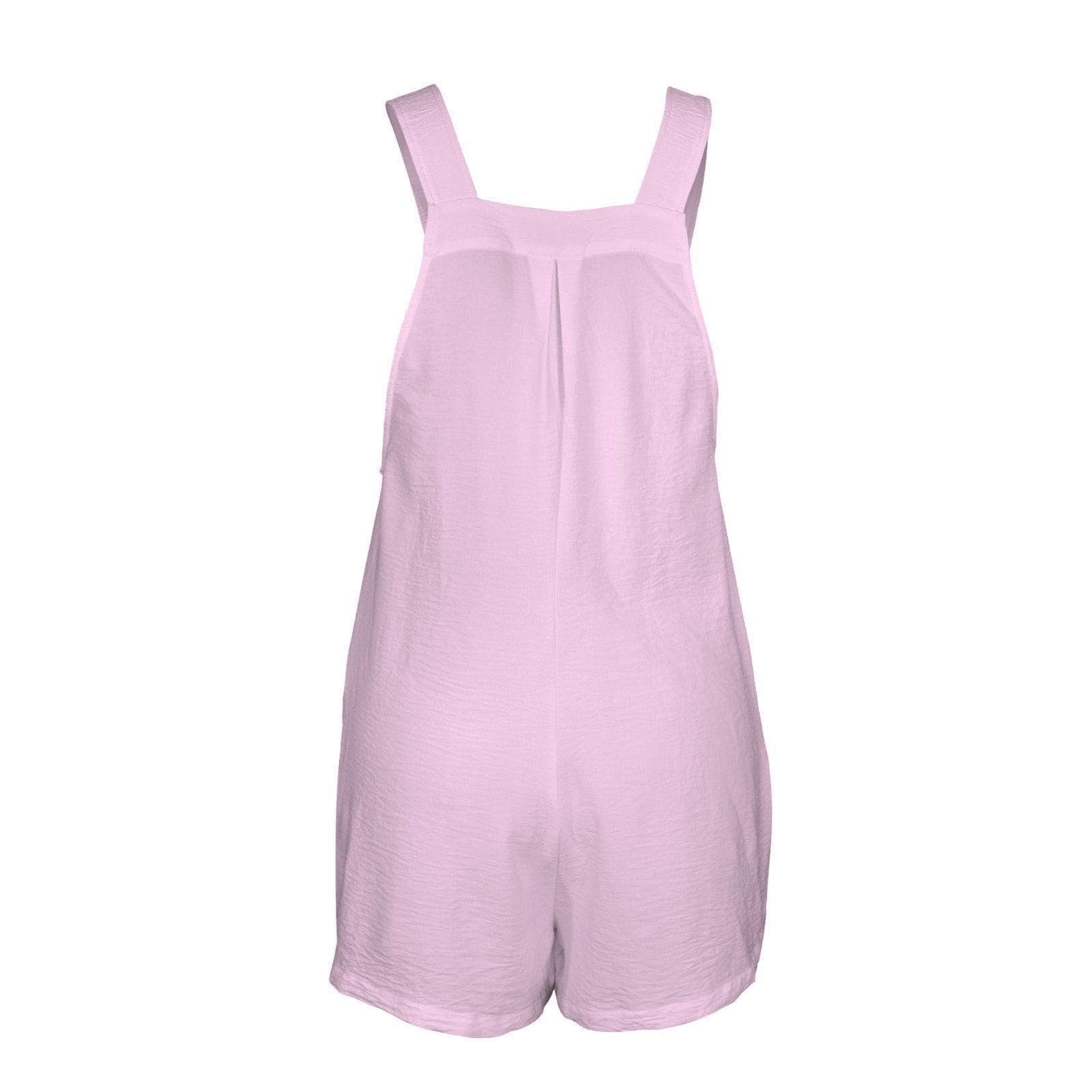 Pastel Pink Shortalls Romper, Relaxed Wide Leg Pockets Jumpsuit