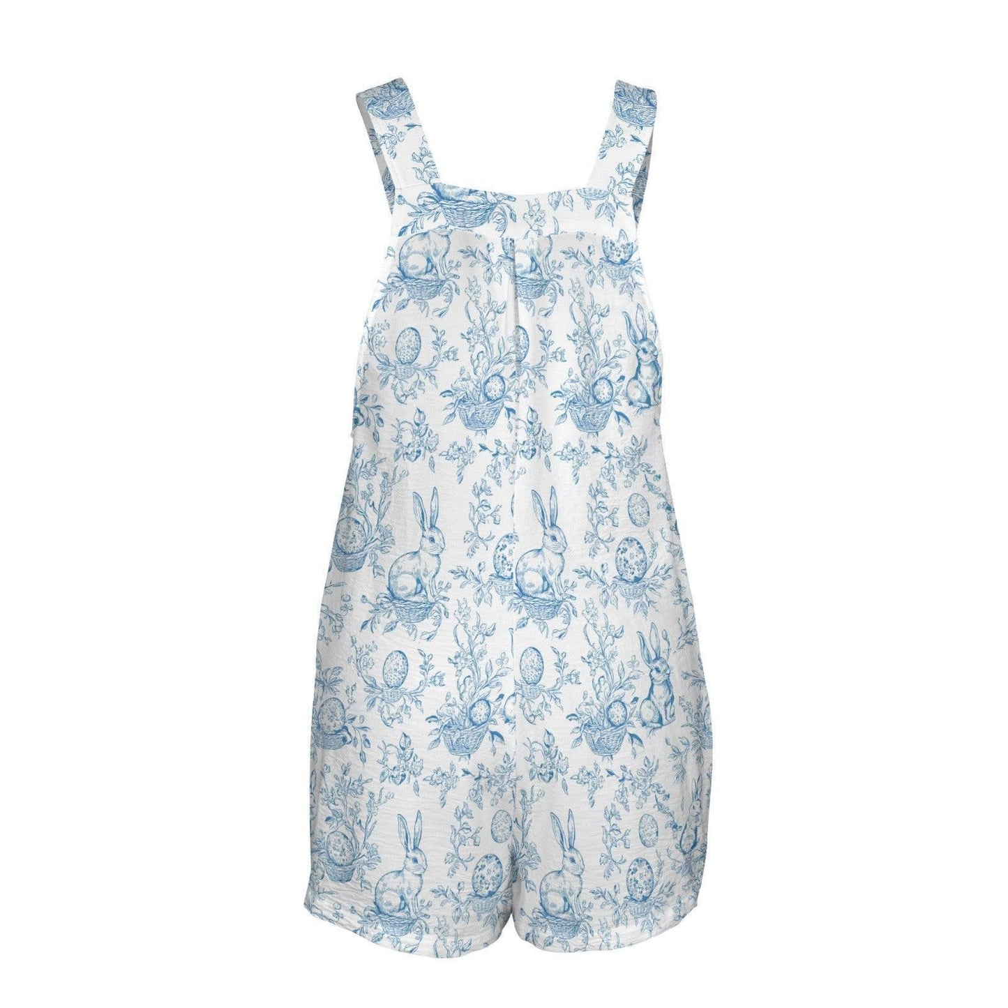 Blue Toile Bunny Romper, Women's Easter Shortalls, Spring Garden Playsuit