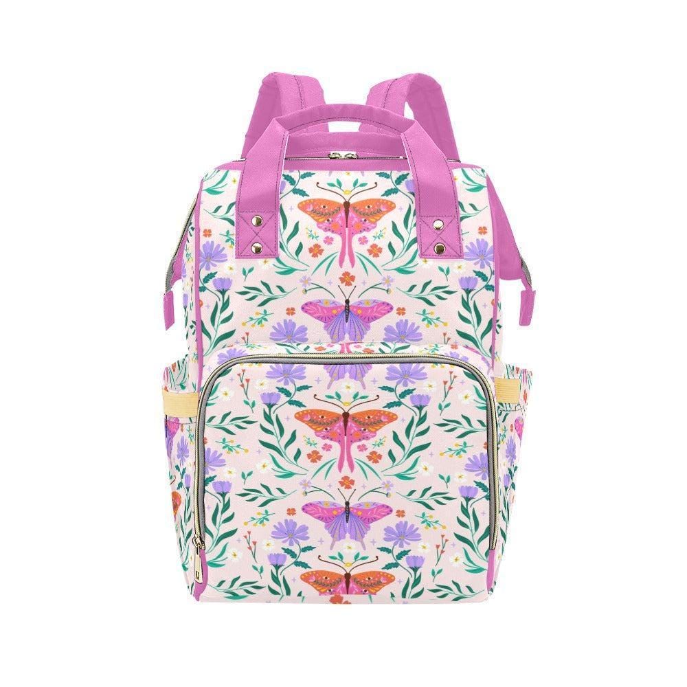 Butterfly Floral Diaper Bag Backpack, Baby Travel Bag, Pink Mom Backpack, Stroller Organizer
