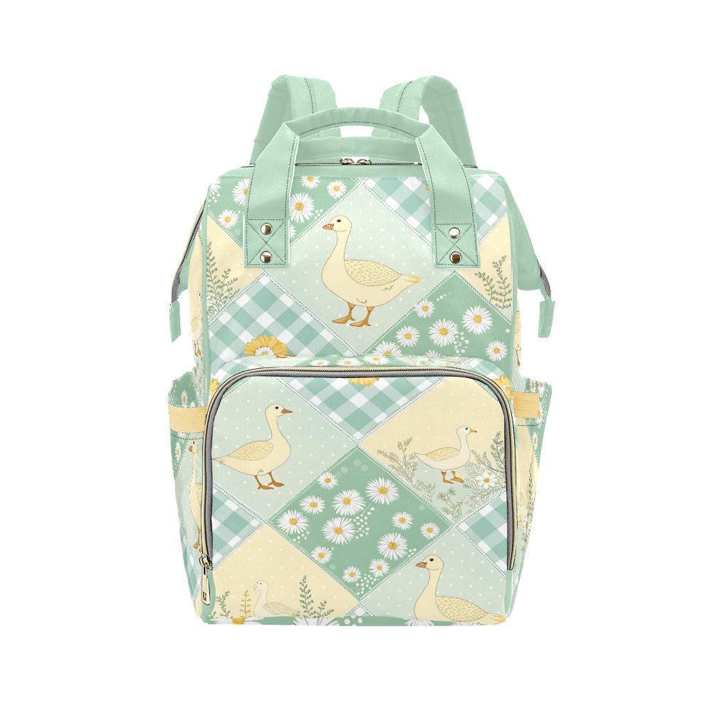 Patchwork Goose Diaper Bag Backpack, Mint Daisy Farmhouse Mom Travel Bag
