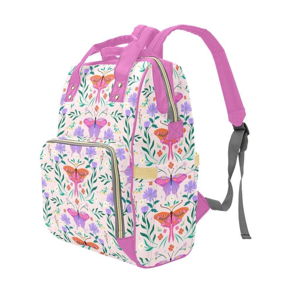 Butterfly Floral Diaper Bag Backpack, Baby Travel Bag, Pink Mom Backpack, Stroller Organizer