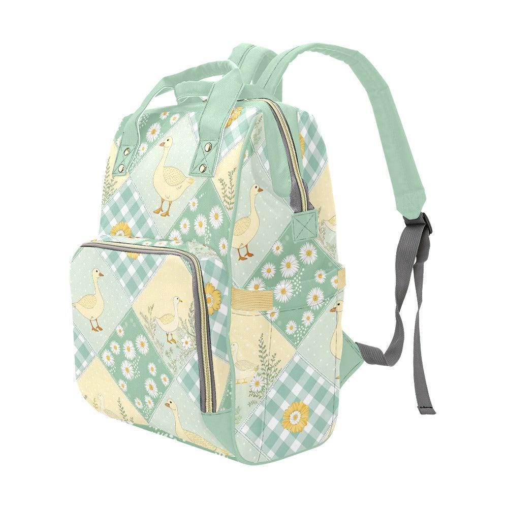 Patchwork Goose Diaper Bag Backpack, Mint Daisy Farmhouse Mom Travel Bag