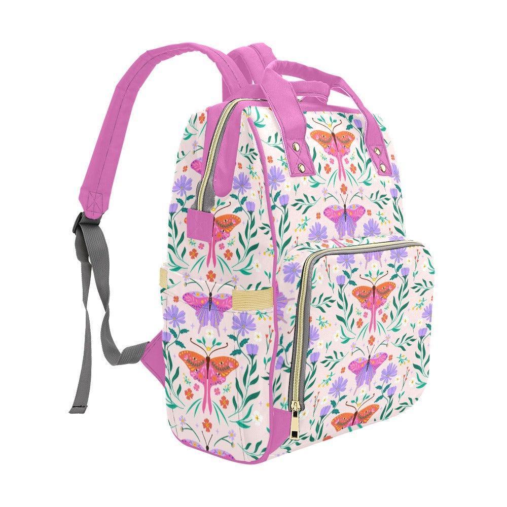 Butterfly Floral Diaper Bag Backpack, Baby Travel Bag, Pink Mom Backpack, Stroller Organizer