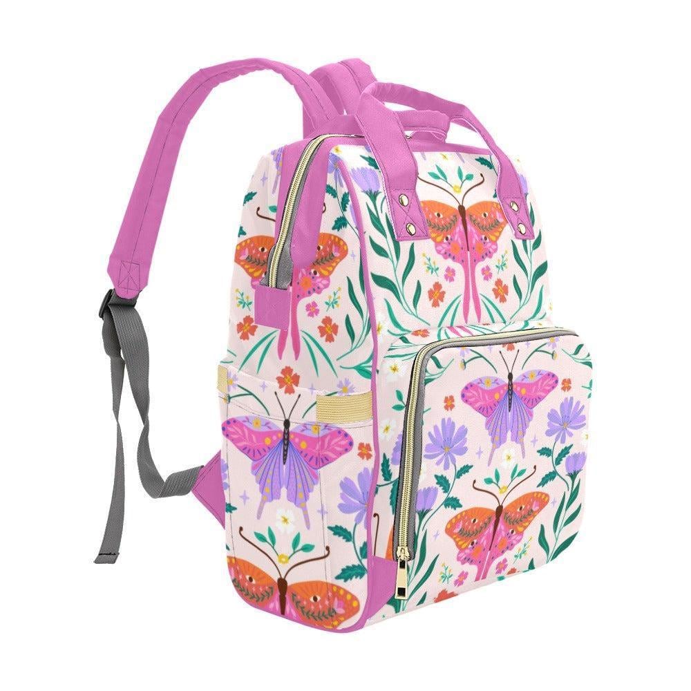 Whimsical Butterfly Diaper Bag Backpack, Floral Garden Mom Travel Organizer