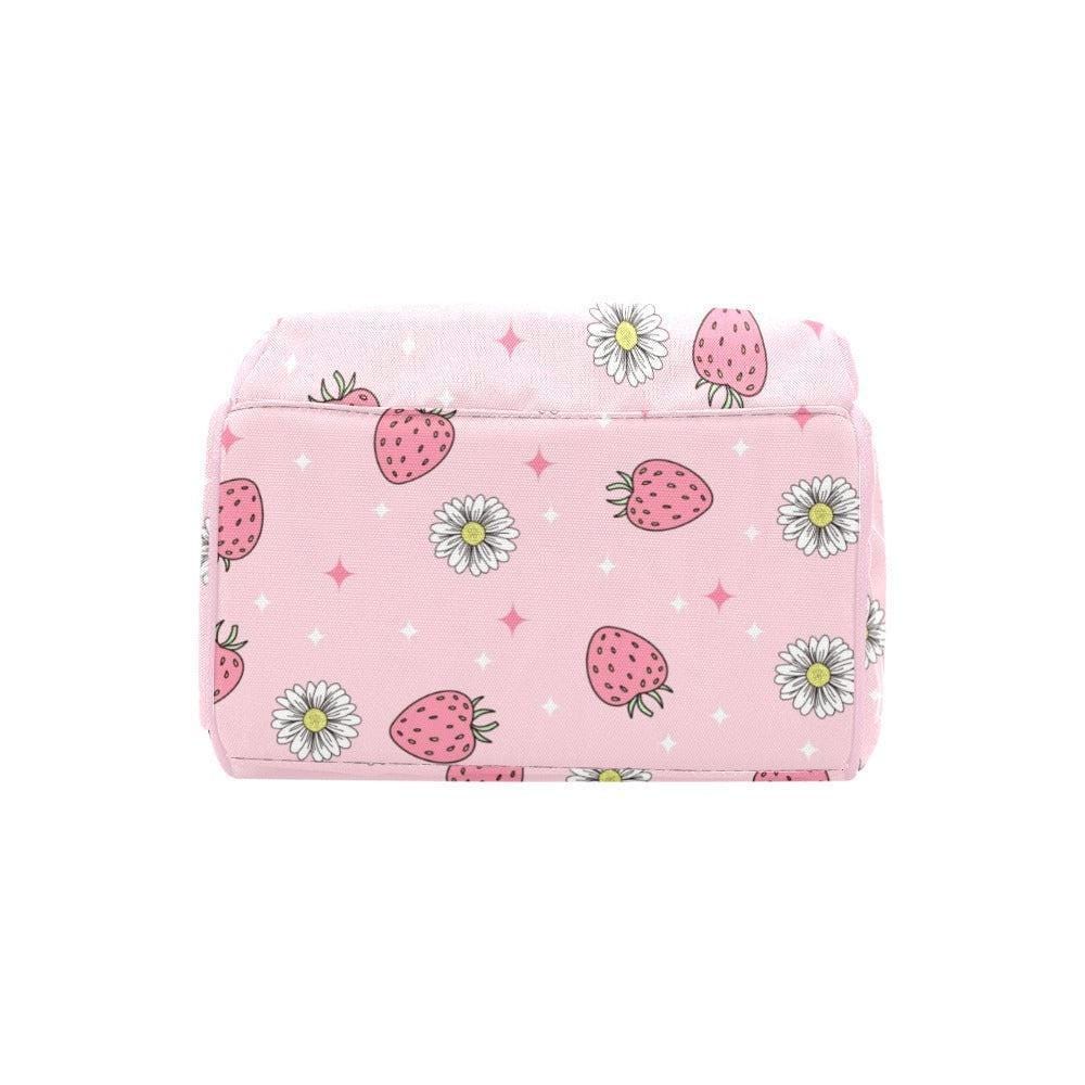 Pink Strawberry Daisy Diaper Bag Backpack, Floral Baby Travel Nursery Organizer