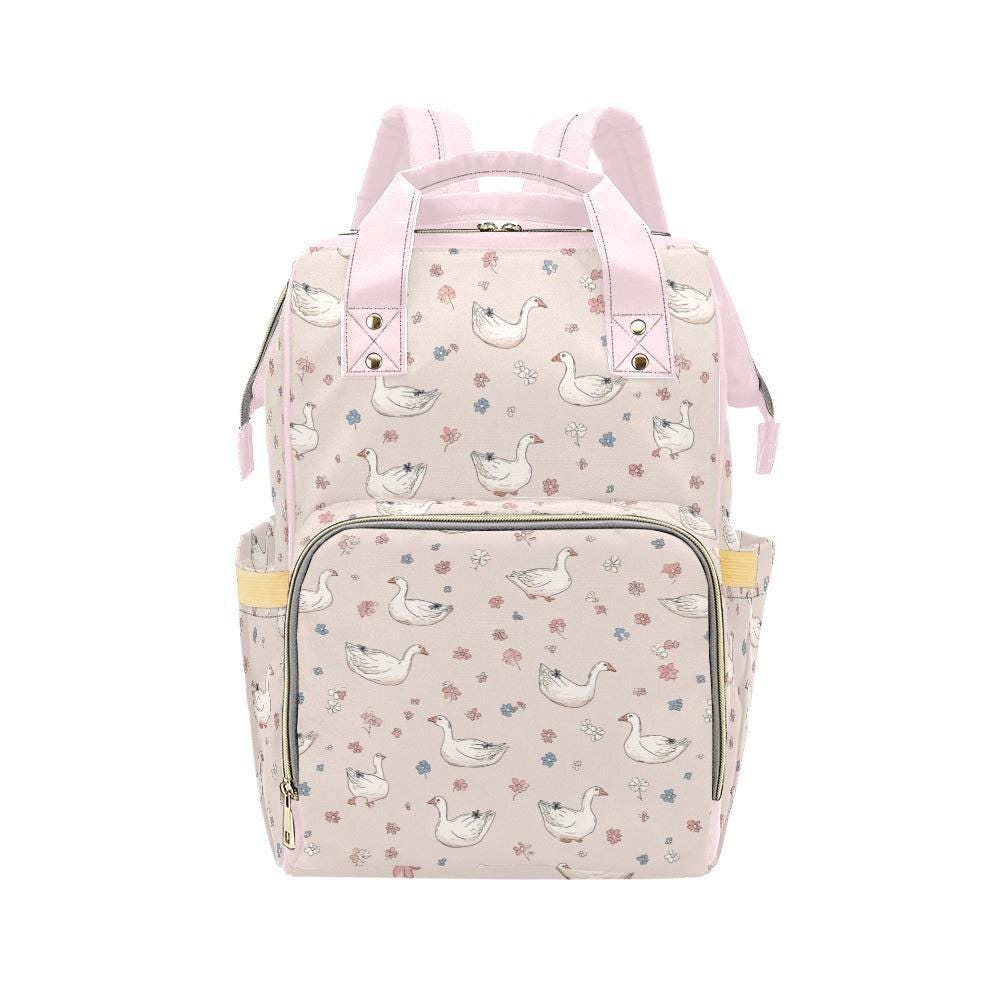 Goose Print Diaper Bag Backpack, Blush Cottagecore Baby Travel Organizer