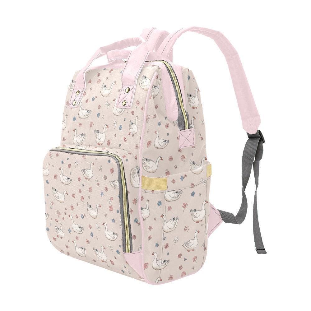 Goose Print Diaper Bag Backpack, Blush Cottagecore Baby Travel Organizer