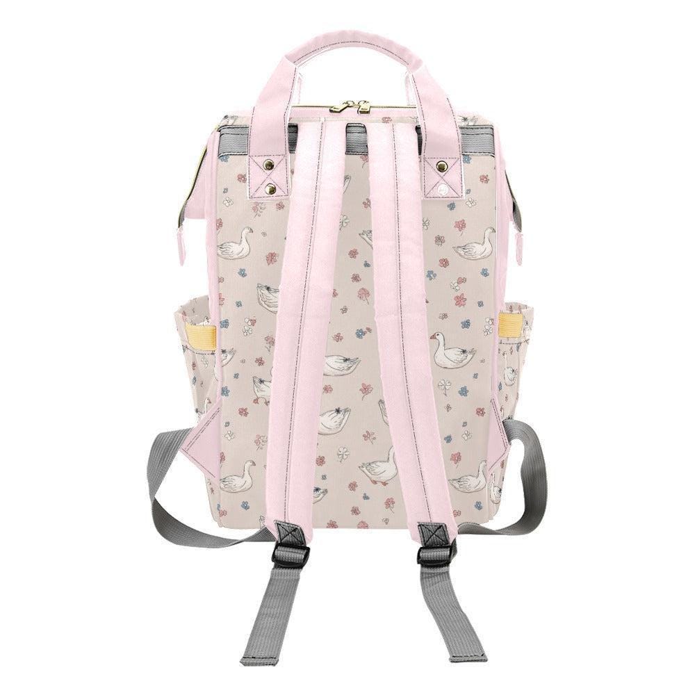Goose Print Diaper Bag Backpack, Blush Cottagecore Baby Travel Organizer