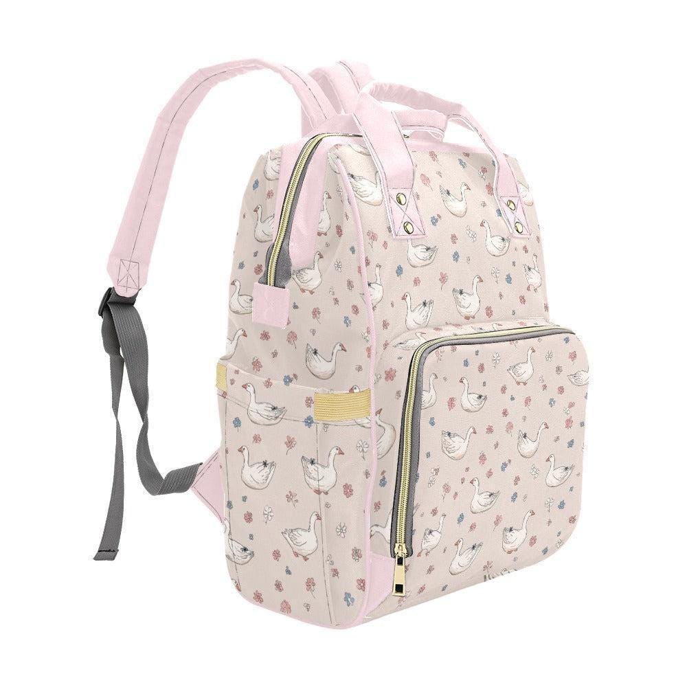 Goose Print Diaper Bag Backpack, Blush Cottagecore Baby Travel Organizer