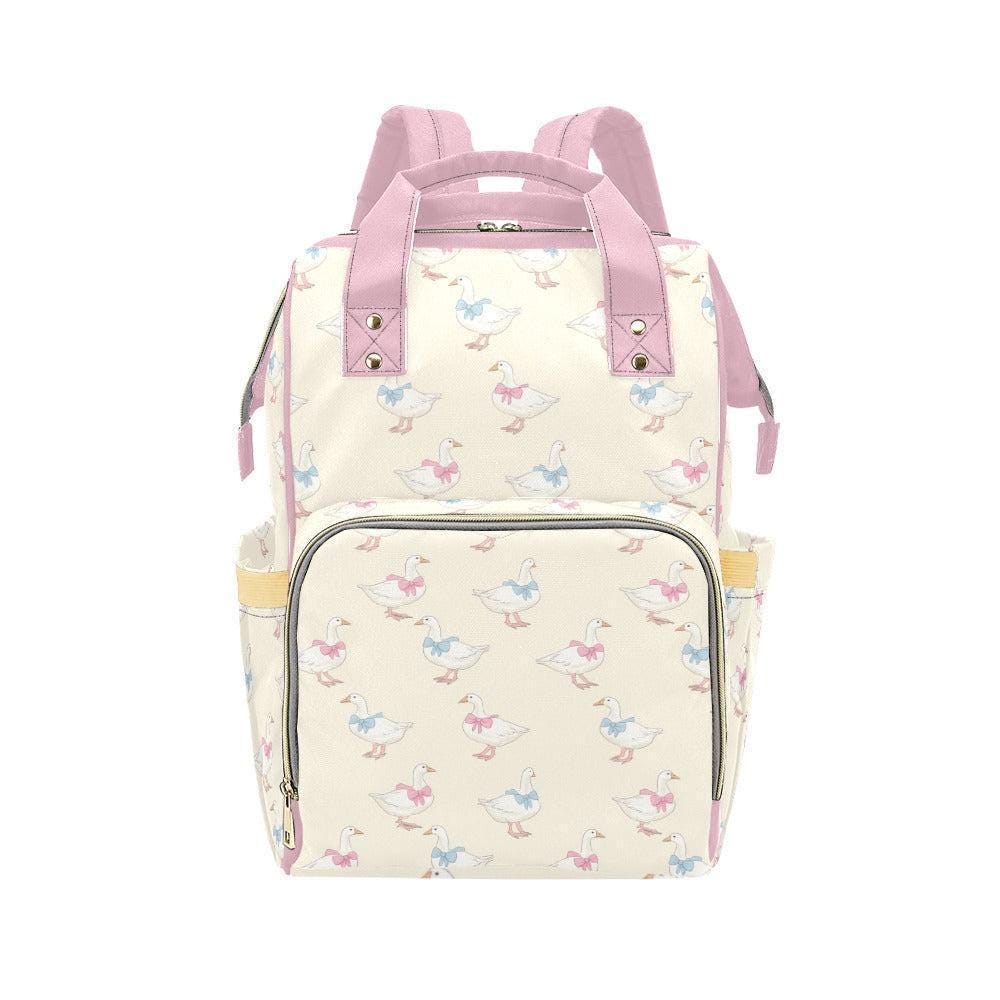 Coquette Bow Goose Diaper Bag Backpack, Pastel Baby Travel Organizer