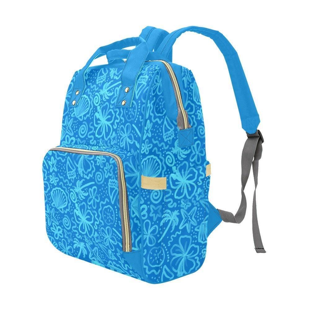 Blue Ocean Diaper Bag Backpack, Coastal Mom Travel Organizer, Summer Vacation Stroller Bag