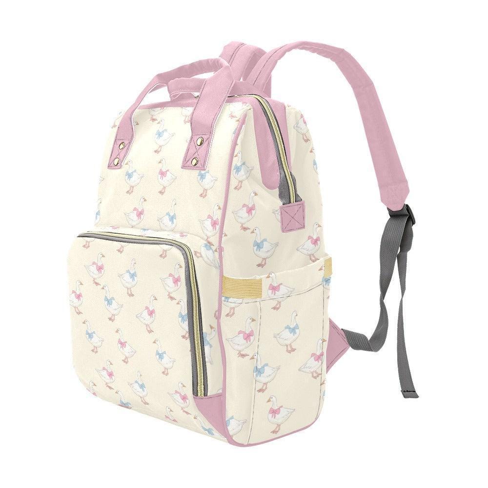 Coquette Bow Goose Diaper Bag Backpack, Pastel Baby Travel Organizer