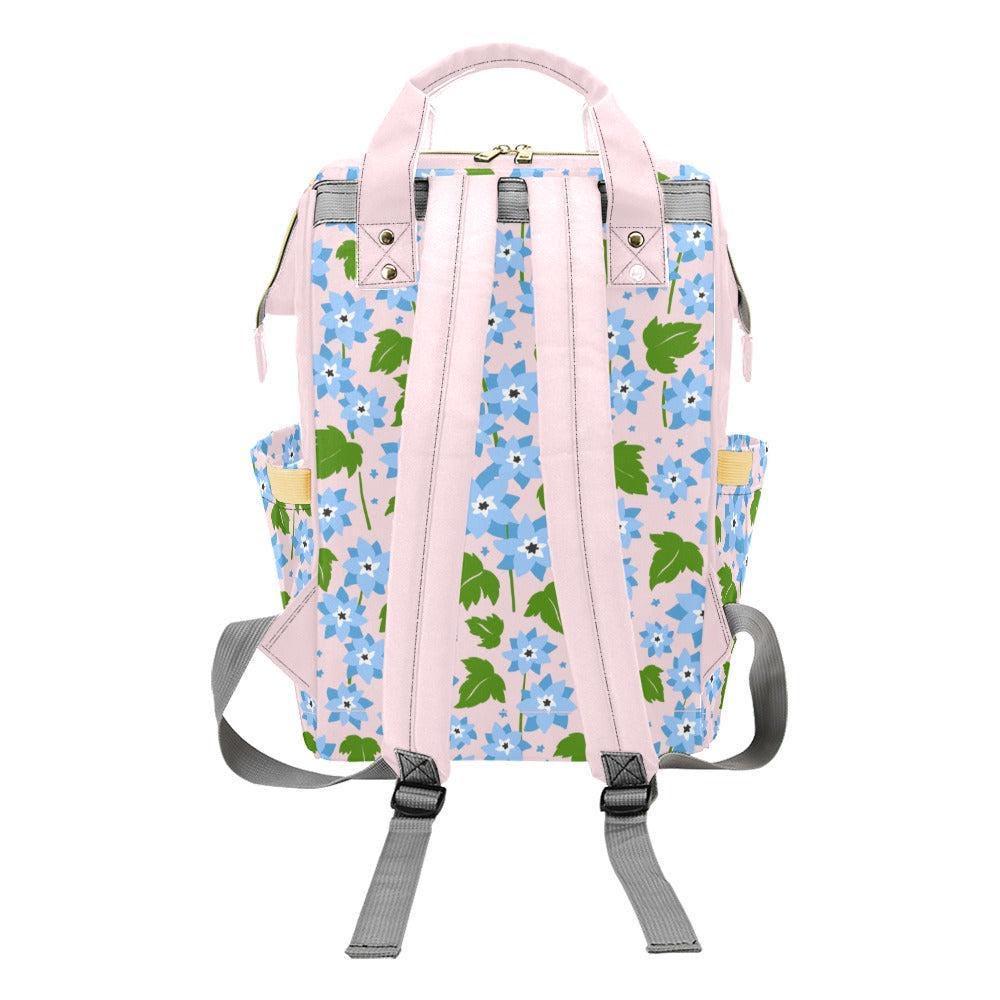 Blue Floral Diaper Bag Backpack, Pink Mom Travel Organizer, Baby Nursery Carryall