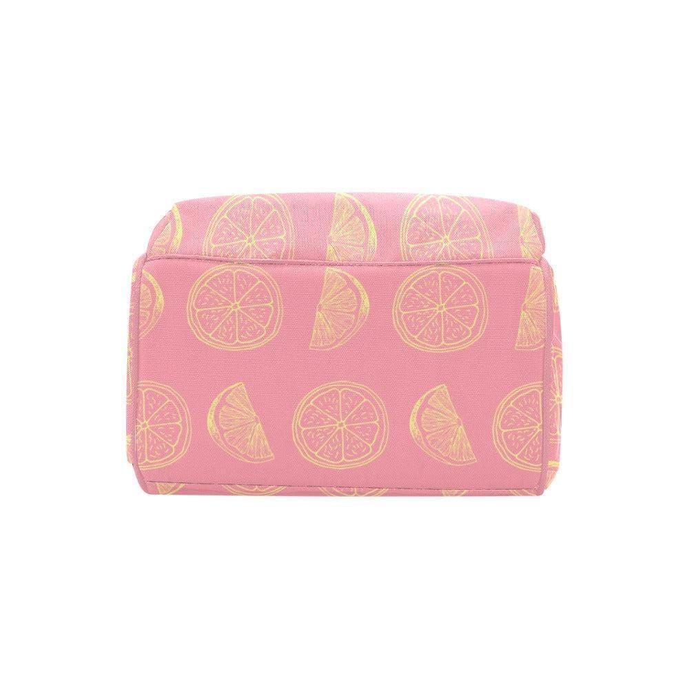 Pink Citrus Diaper Bag Backpack, Summer Baby Travel Bag, Fruit Print Mom Backpack, Stroller Organizer for Vacation Days