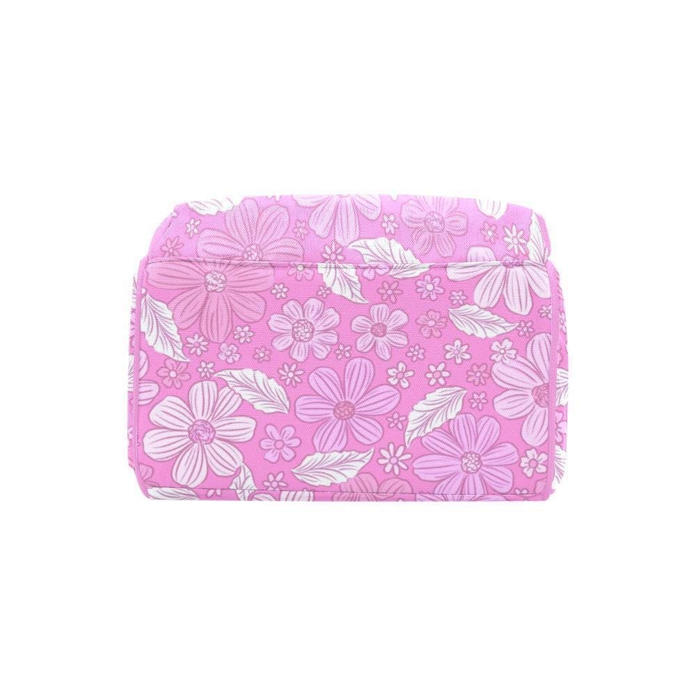Pink Daisy Diaper Backpack, Retro Floral Baby Travel Organizer, Stroller Ready Nursery Pack