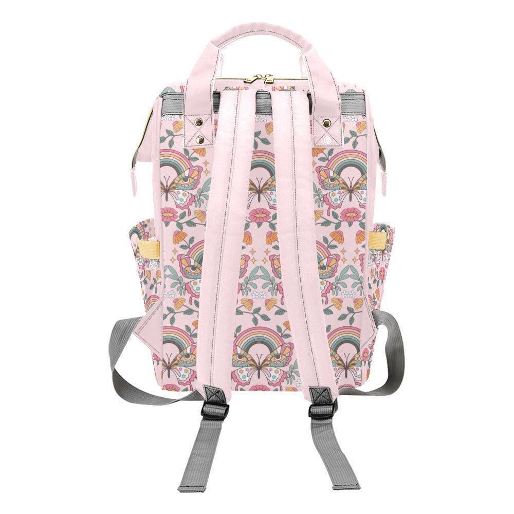 Pink Rainbow Diaper Bag Backpack, Floral Mom Backpack Baby Travel Bag