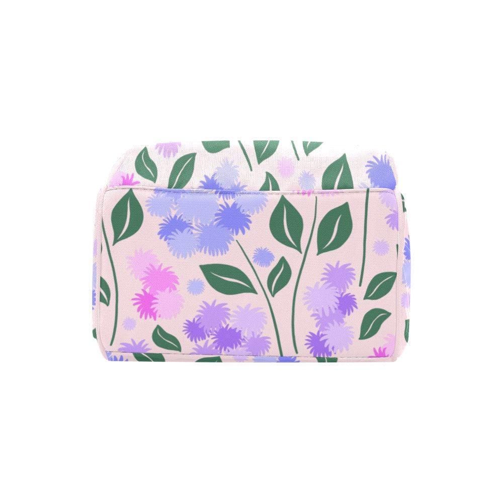 Floral Diaper Backpack, Lilac Mom Bag, Baby Essentials Organizer for Stroller Travel