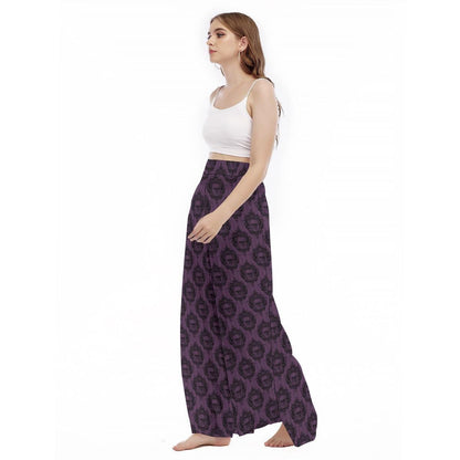 Purple Floral Skull Wide Leg Pants, Victorian Baroque Trousers, Dark Romantic Outfit Bottoms
