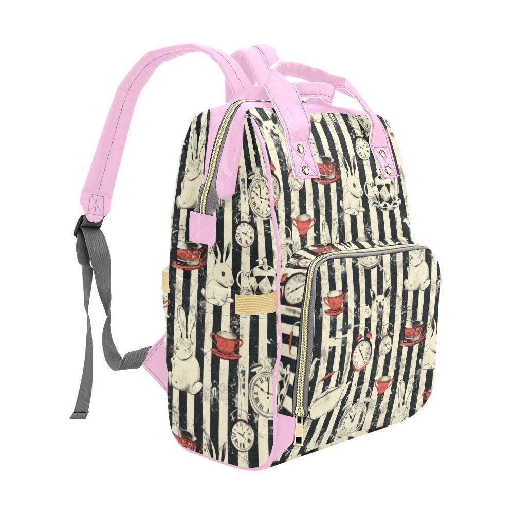 Pink Diaper Bag Backpack, Whimsical Tea Room Rabbit Print, Baby Travel Organizer