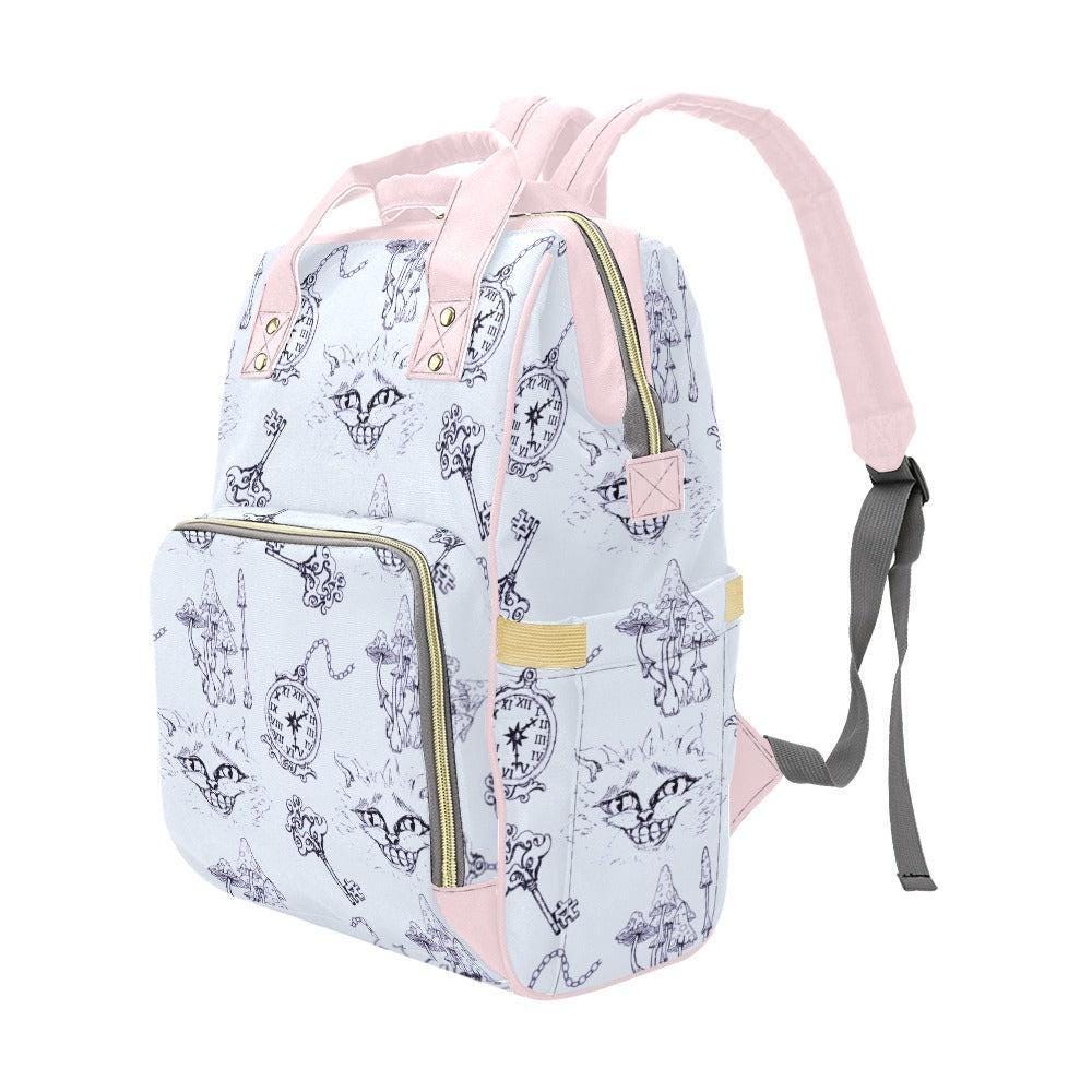 Blue Diaper Backpack, Storybook Baby Bag, Cat Clock Key Print Parent Backpack