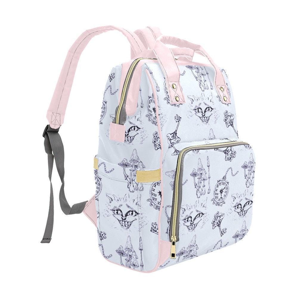 Blue Diaper Backpack, Storybook Baby Bag, Cat Clock Key Print Parent Backpack