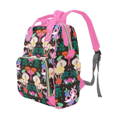 Pink Moth Mushroom Diaper Bag Backpack, Floral Baby Organizer, Forest Nursery Bag