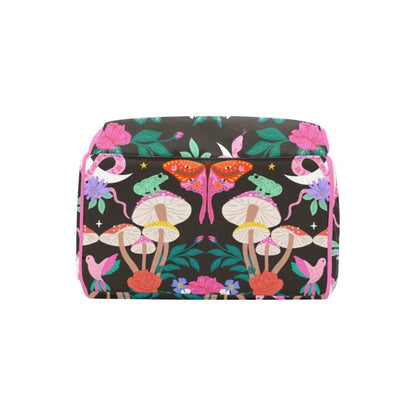 Pink Moth Mushroom Diaper Bag Backpack, Floral Baby Organizer, Forest Nursery Bag