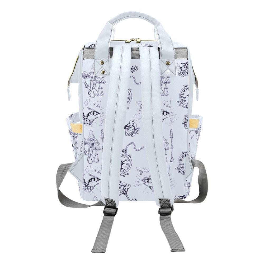 Pastel Diaper Bag Backpack, Whimsical Cat Clock Sketch Print, Baby Travel Bag