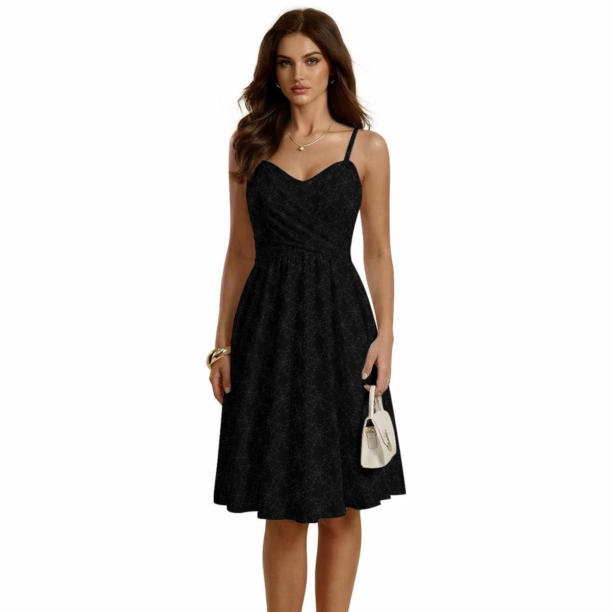 Black Spiderweb Fit and Flare Sundress, Gothic Witchy Party Outfit