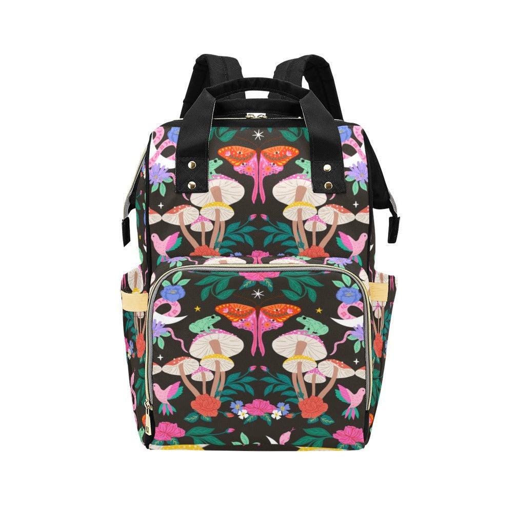 Woodland Moth Mushroom Diaper Backpack, Cottagecore Floral Baby Bag, Organizer Travel Bag