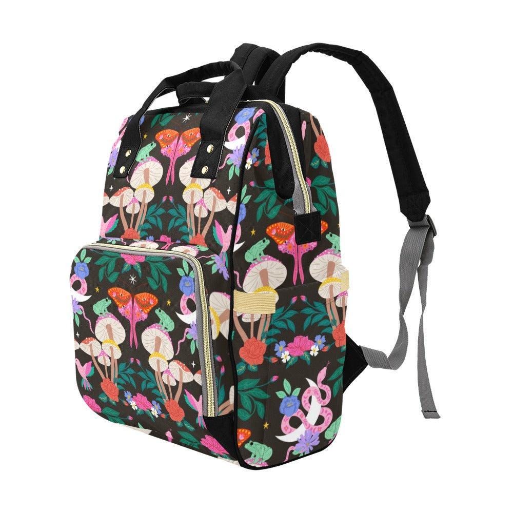 Woodland Moth Mushroom Diaper Backpack, Cottagecore Floral Baby Bag, Organizer Travel Bag