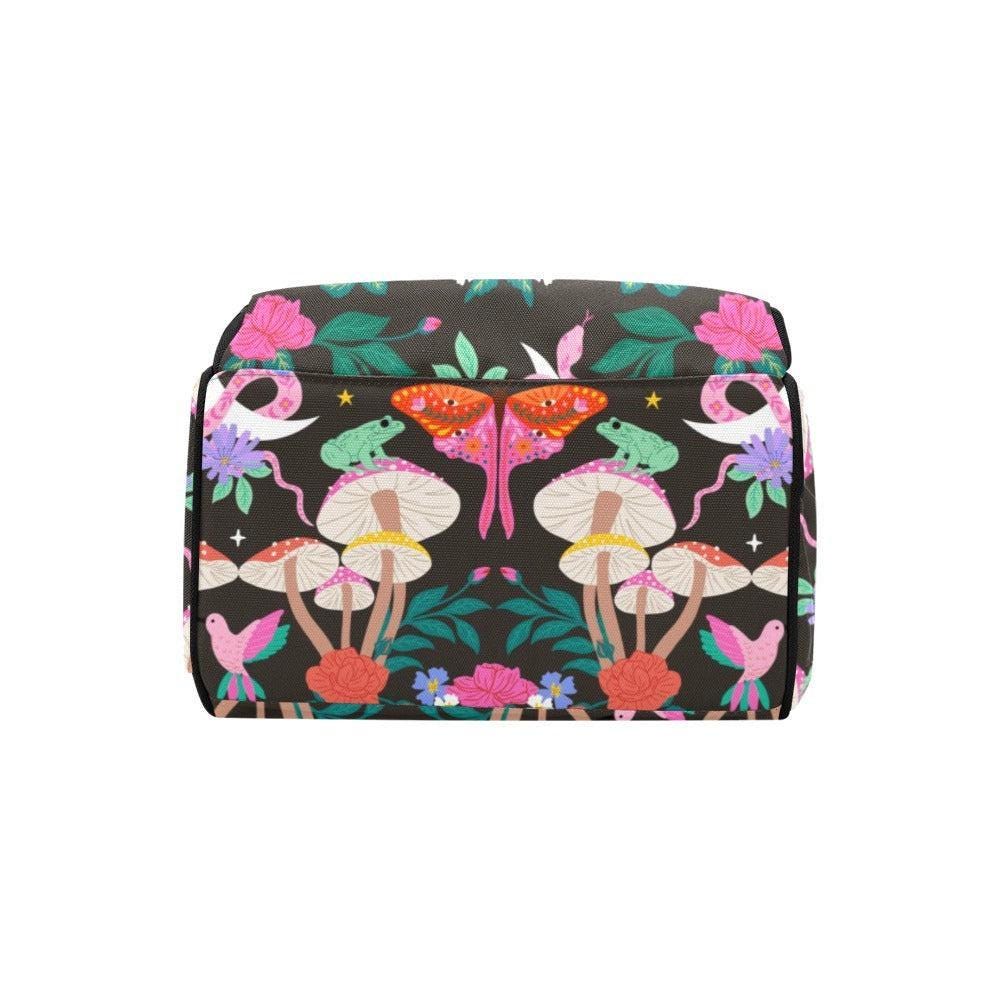 Woodland Moth Mushroom Diaper Backpack, Cottagecore Floral Baby Bag, Organizer Travel Bag