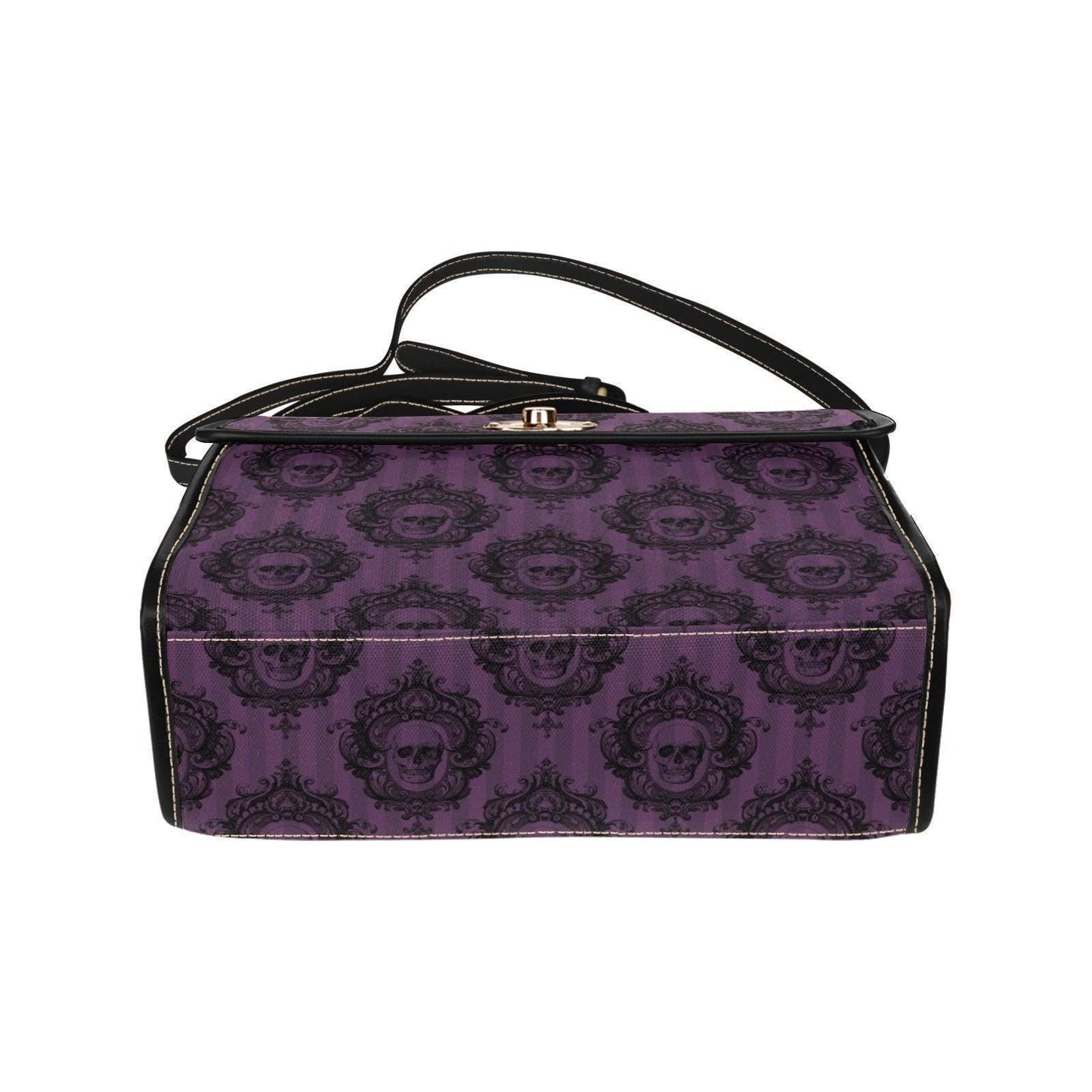 Gothic Skull Handbag, Purple Victorian Damask Satchel, Dark Academia Top Handle Bag