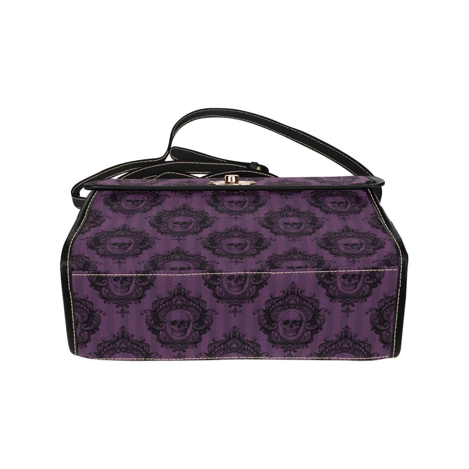 Gothic Skull Handbag, Purple Victorian Damask Satchel, Dark Academia Top Handle Bag